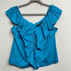NWT Marc New York Capri Breeze Blue Blouse Ruffle M